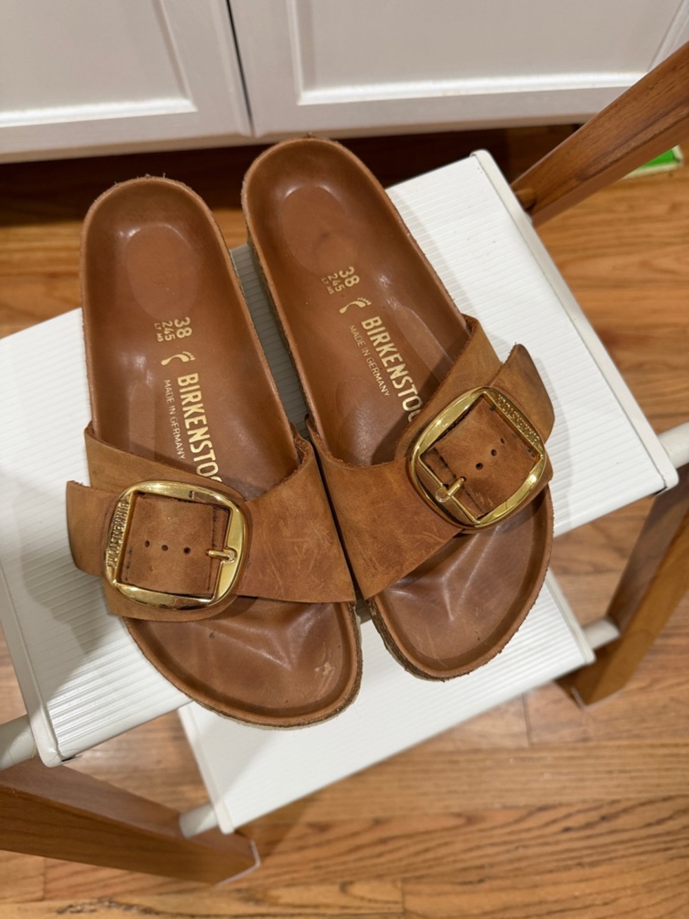 Birkenstock Big Single Buckle Slide Sandals in Cognac